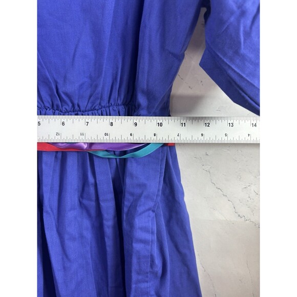 Vintage 70s Prairie Dress Kids Girls Sz 10 cottagecore Folk Blue Novelty Ribbon - Picture 5 of 16